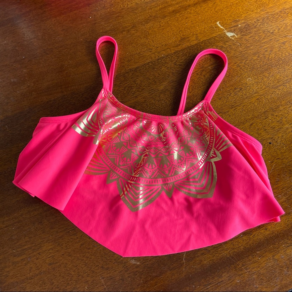 Glitter Beach pink and gold kids bikini top size 12